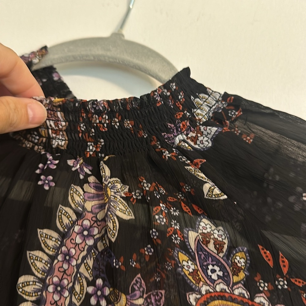 Wonderly Sheer Paisley Tunic Dress | Smocked Neck Boho Mini | Flowy Romantic - Picture 4 of 7